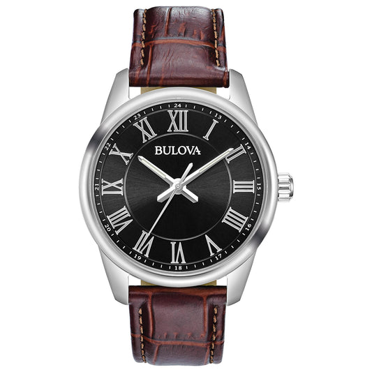 Men's Brown Leather Strap Watch with Black Dial - Corporate Collection